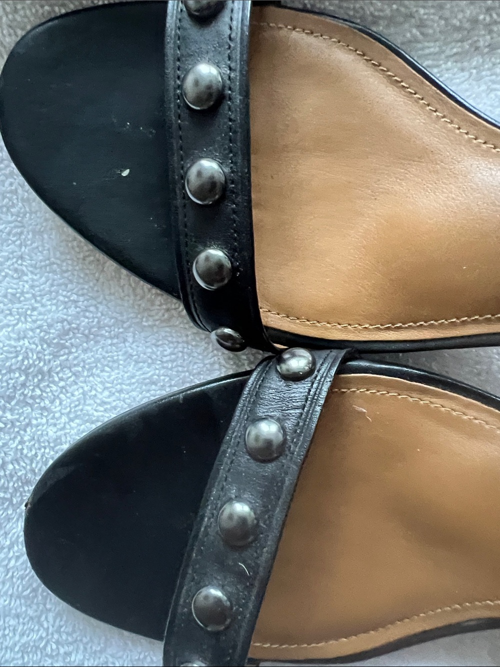 COACH Black Leather Studded Ankle-Strap Heels. Only used couple of times. - Picture 2 of 5